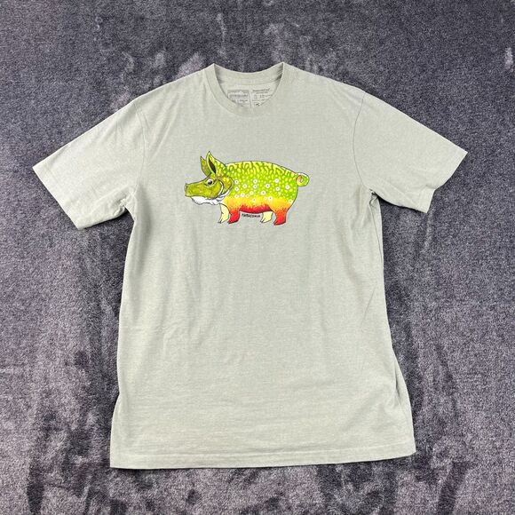 Patagonia Fish Hog Responsibili-T-Shirt Green Short Sleeve Men's M Regular Fit - Picture 1 of 9